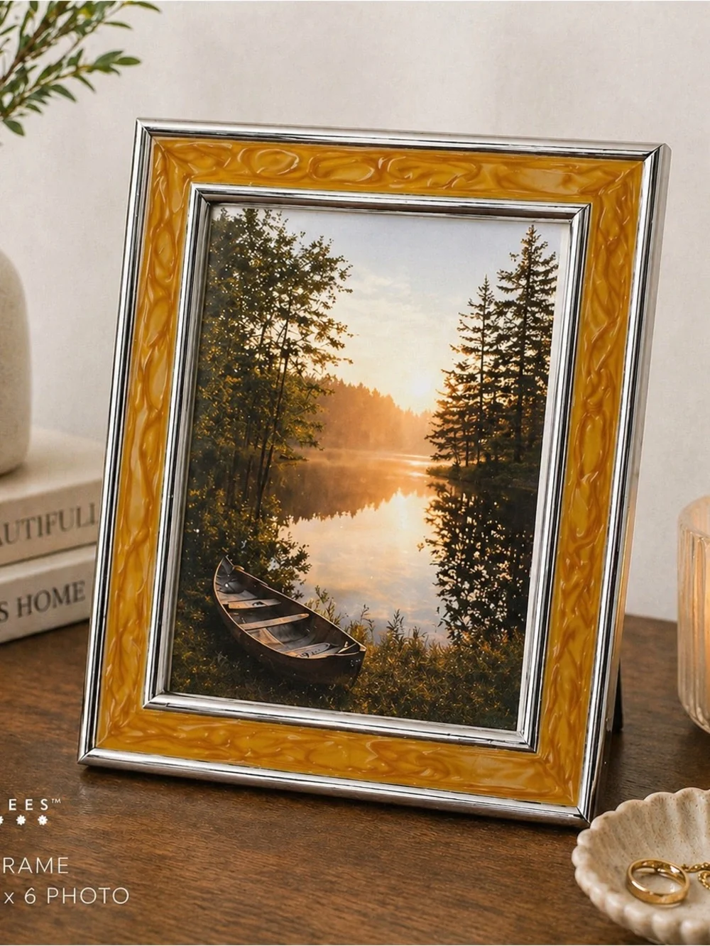 Sixtrees 4x6 Photo Frame Amber Resin Silver Tone 5x7 Tabletop Frame
